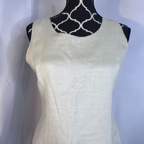 Cali Cali Beige 100% Linen Sleeveless Embroidered Hem Sheath Dress Size 6 - Picture 3 of 8